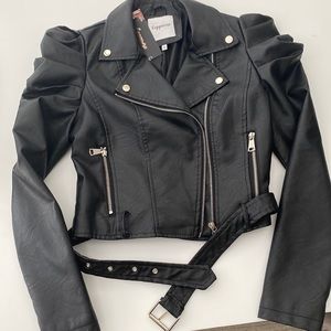 Nasty Gal puff sleeve faux leather Moto jacket